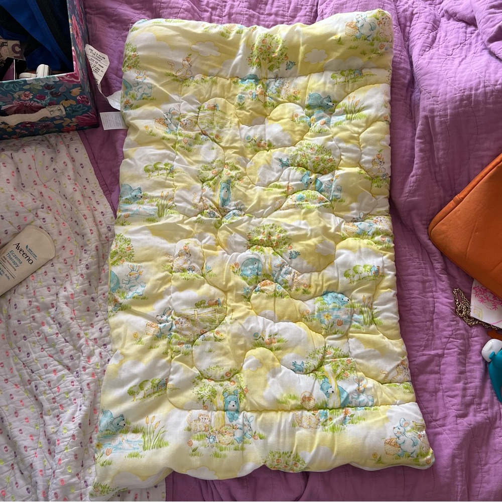 Vintage Dundee Quilted Sleeping Bag Baby Blanket Yellow Bunny Bears Kittens